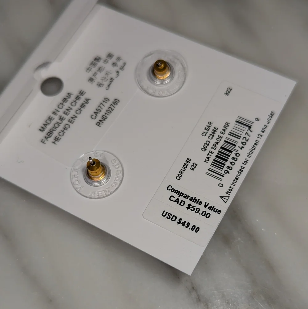 NWT+ Pouch Kate Spade Gumdrop Studs in Clear